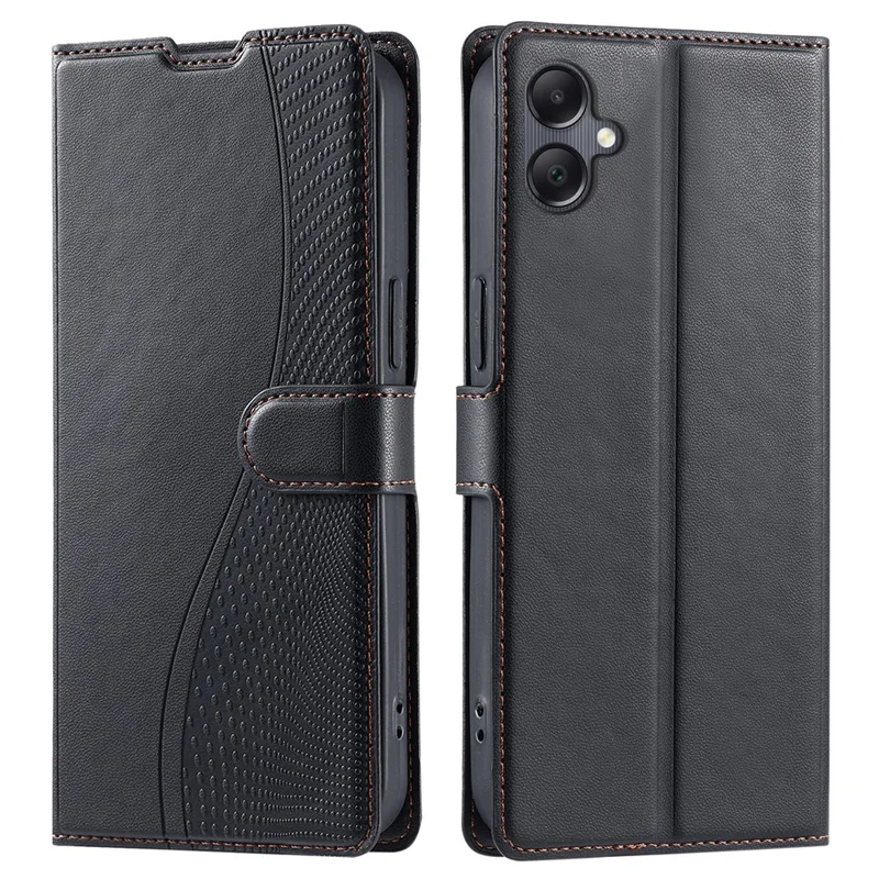 Custodia per Samsung Galaxy A06 in pelle sintetica con stampa a pois, cover flip con slot per schede e cinturino - Nero