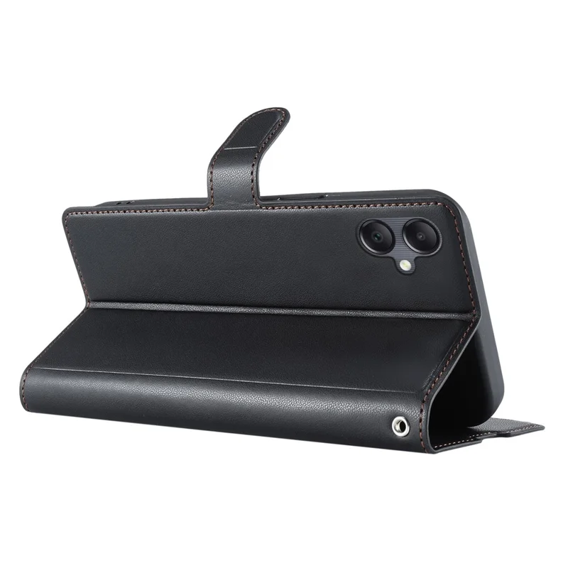 Custodia per Samsung Galaxy A06 in pelle sintetica con stampa a pois, cover flip con slot per schede e cinturino - Nero