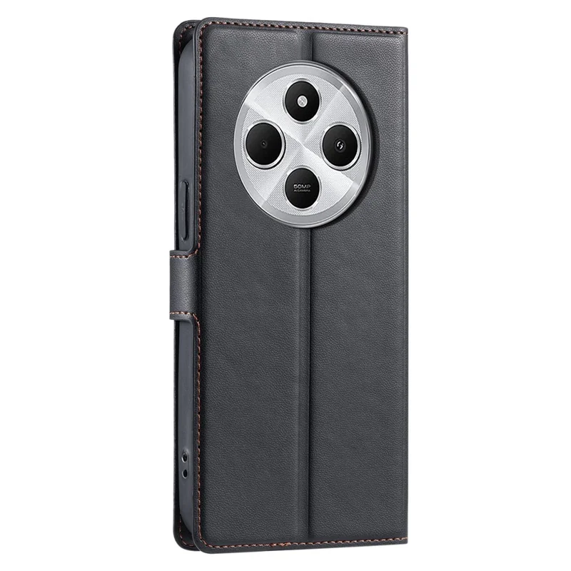 Leather Case for Xiaomi Poco C75 4G / Redmi 14R 5G / 14C 4G Dots Imprinted Phone Cover with Card Slot, Strap - Black