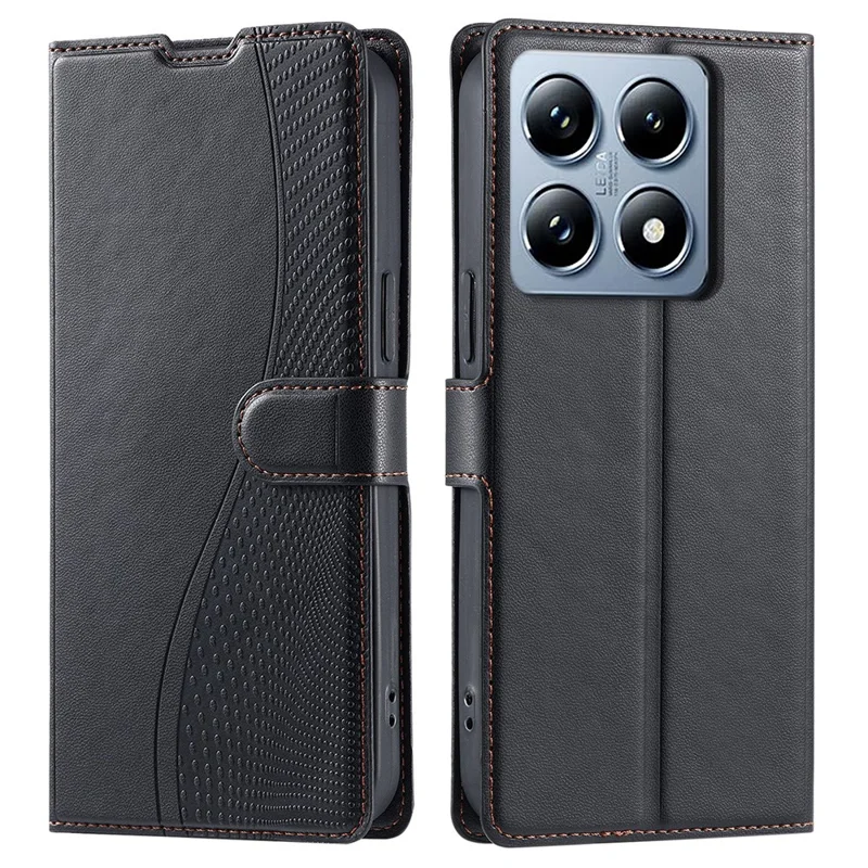For Xiaomi 14T Case Dots Imprinted PU Leather Flip Phone Cover with Card Slot, Strap - Black