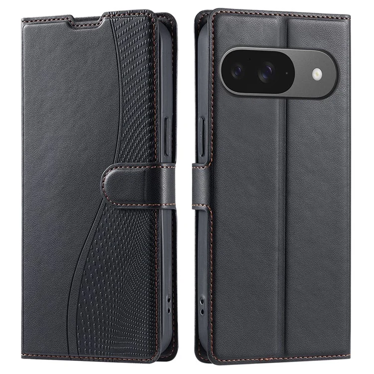 For Google Pixel 9 Pro / Pixel 9 Case Dots Imprinted PU Leather Flip Phone Cover with Card Slot, Strap - Black