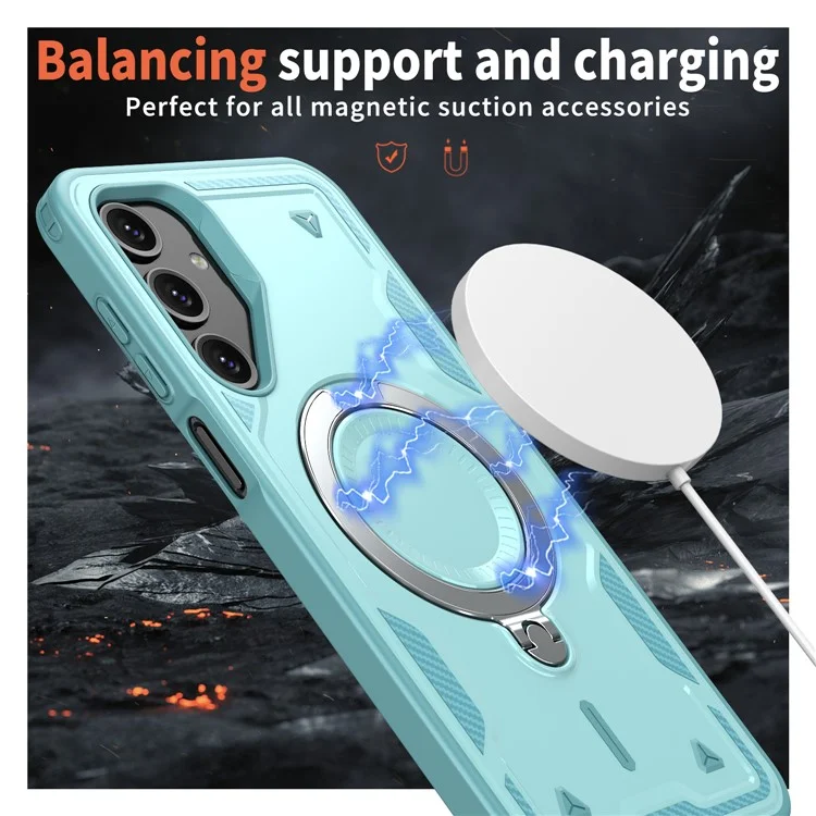 For Samsung Galaxy A16 4G / 5G Case Compatible with MagSafe Military Protection PC+TPU Kickstand Phone Cover - Baby Blue
