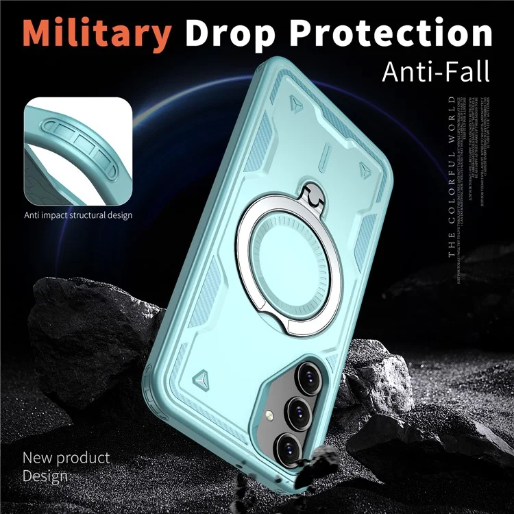 For Samsung Galaxy A16 4G / 5G Case Compatible with MagSafe Military Protection PC+TPU Kickstand Phone Cover - Baby Blue