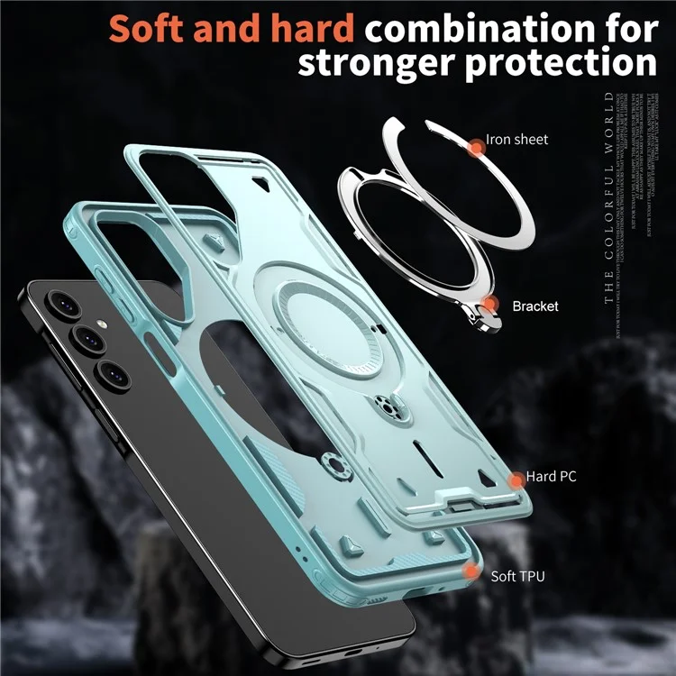 For Samsung Galaxy A16 4G / 5G Case Compatible with MagSafe Military Protection PC+TPU Kickstand Phone Cover - Baby Blue