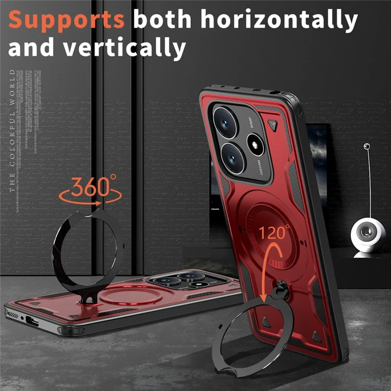 For Xiaomi Redmi Note 14 5G Magnetic Case Military Protection PC+TPU Kickstand Phone Cover - Red
