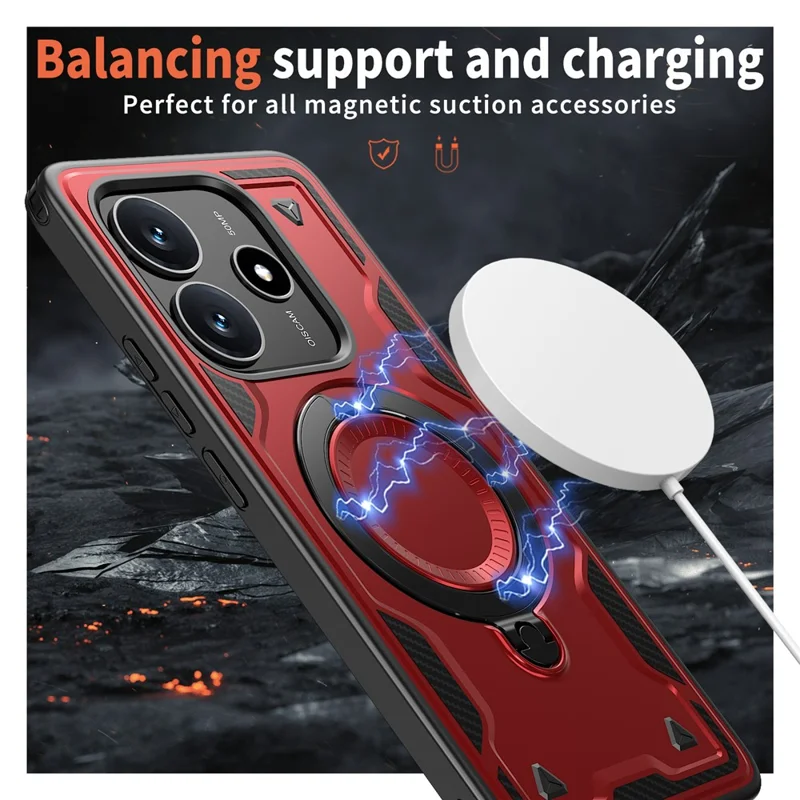 For Xiaomi Redmi Note 14 5G Magnetic Case Military Protection PC+TPU Kickstand Phone Cover - Red