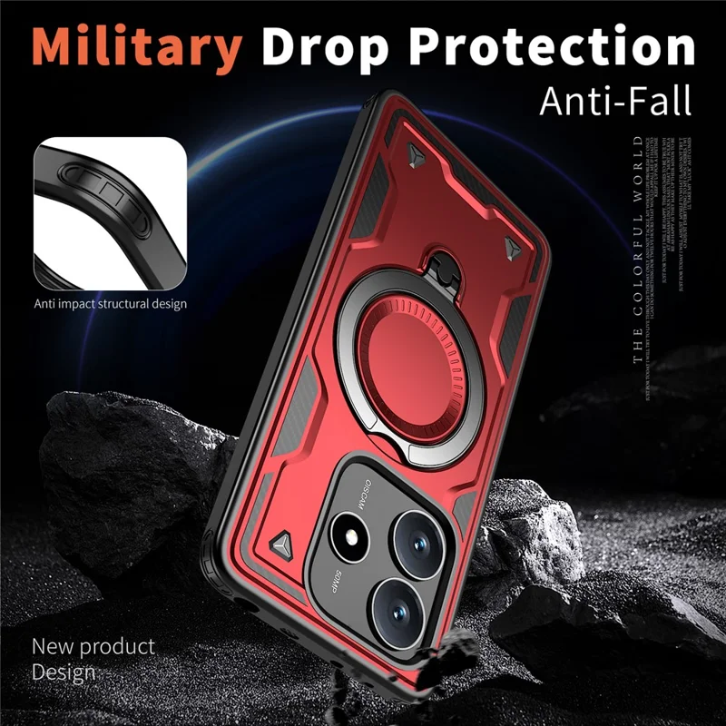 For Xiaomi Redmi Note 14 5G Magnetic Case Military Protection PC+TPU Kickstand Phone Cover - Red