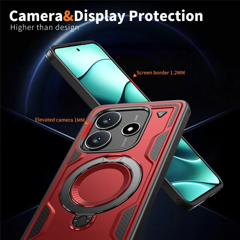 For Xiaomi Redmi Note 14 5G Magnetic Case Military Protection PC+TPU Kickstand Phone Cover - Red