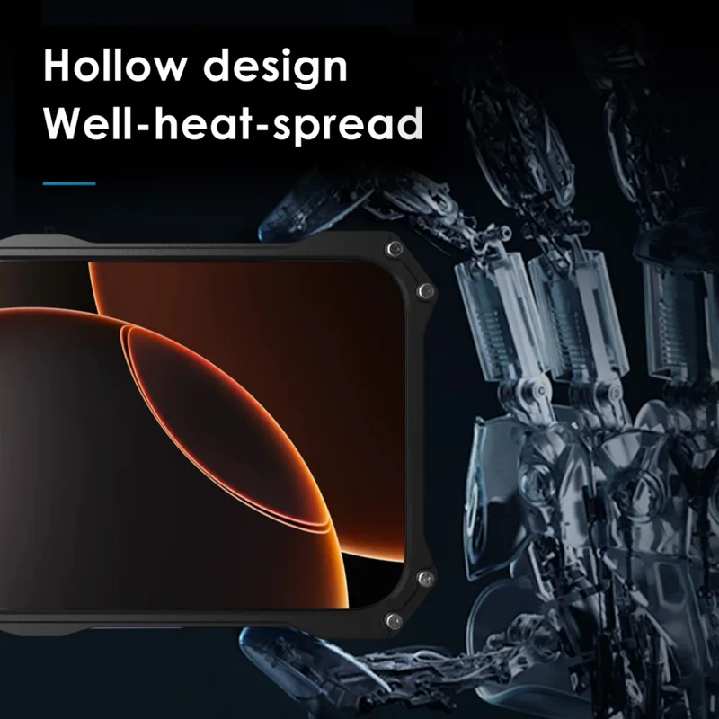 R-JUST For iPhone 16 Pro Max Case Aluminum Alloy Mechanical Armor Hollow Phone Back Cover - Black