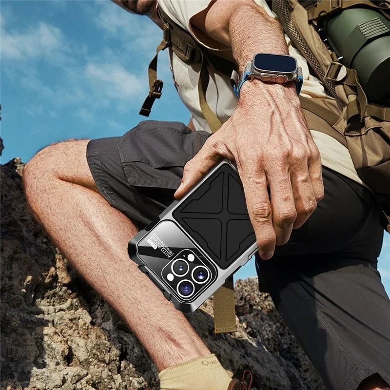 R-JUST RJ09-1 For iPhone 16 Pro Max Case Silicone+Aluminium Alloy Phone Cover with Screen Film - Black