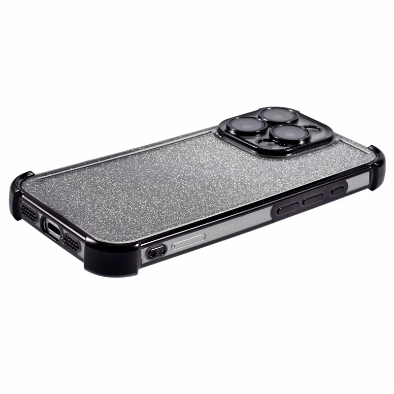 For iPhone 16 Pro Case Glitter TPU Phone Cover Reinforced Corners - Sort