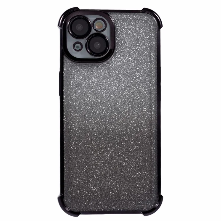 For iPhone 15 Case Glitter TPU Phone Cover Reinforced Corners - Black