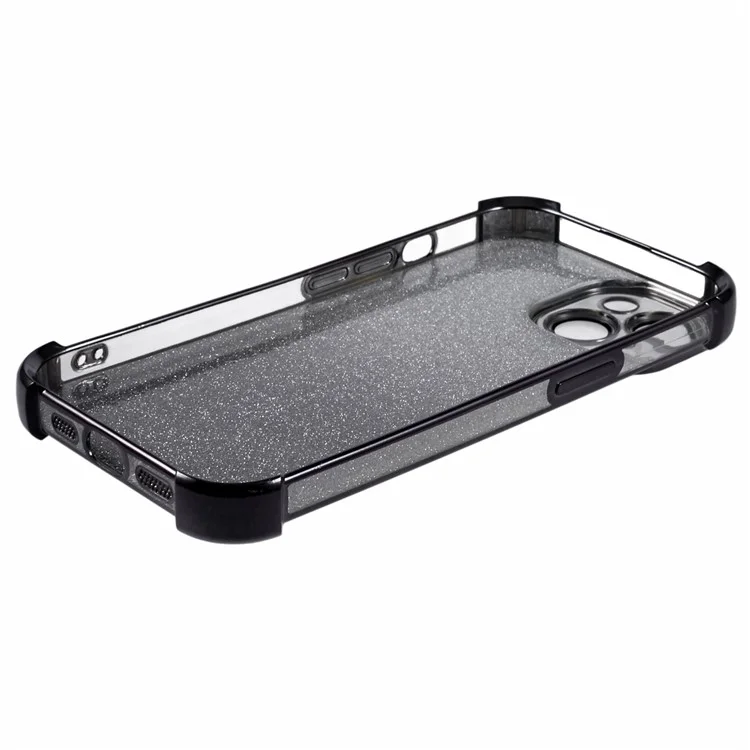 For iPhone 15 Case Glitter TPU Phone Cover Reinforced Corners - Black