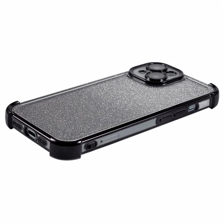 For iPhone 15 Case Glitter TPU Phone Cover Reinforced Corners - Black