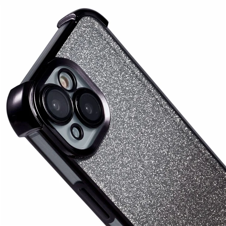 For iPhone 15 Case Glitter TPU Phone Cover Reinforced Corners - Black