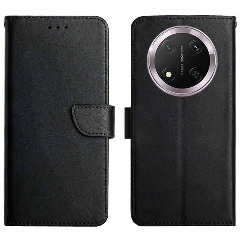 HT02 For Honor Magic7 Lite 5G / X9c 5G / X60 Pro 5G Case Genuine Cow Leather Phone Cover Nappa Texture - Black