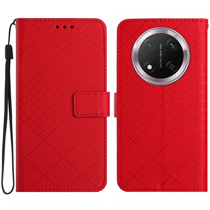 For Honor Magic7 Lite 5G / X9c 5G / X60 Pro 5G Wallet Phone Case Imprint PU Leather Flip Folio Cover - Red
