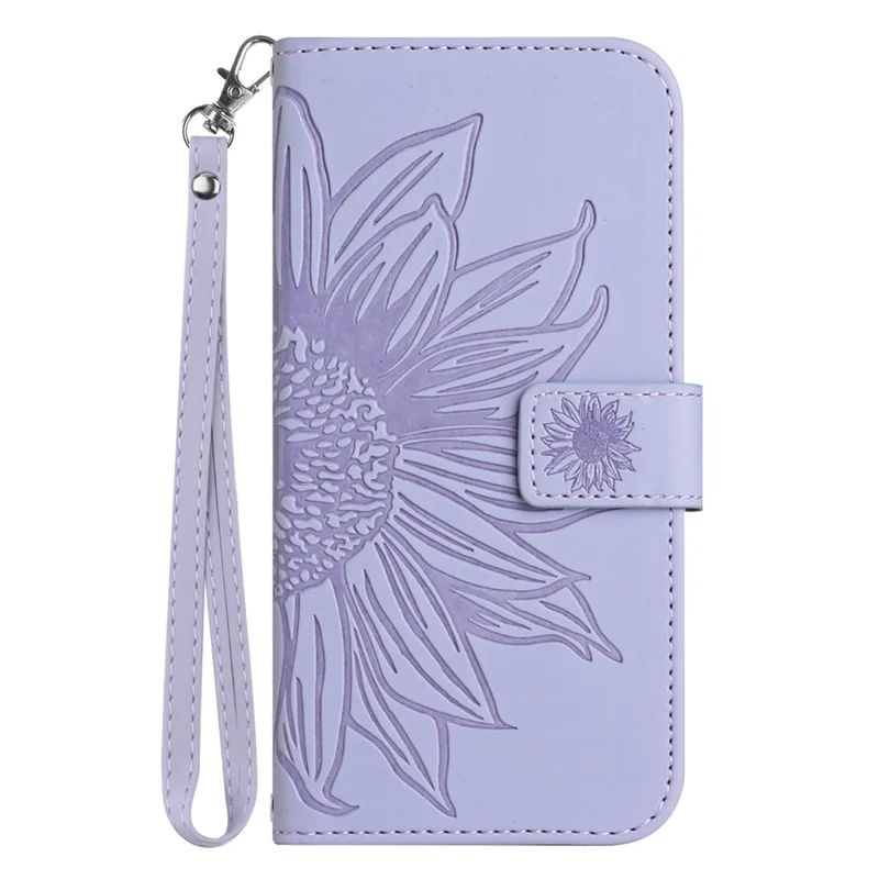 HT04 For Xiaomi Redmi Note 14 Pro+ 5G / 14 Pro 5G / Poco X7 5G Case Sunflower Leather Wallet Phone Cover with Wrist Strap - Light Purple