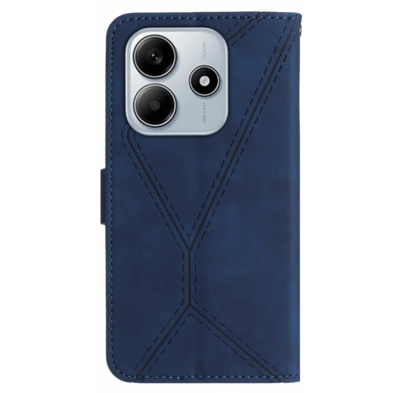 HT05 For Xiaomi Redmi Note 14 5G Case Leather Imprinted Lines Phone Cover with Card Holder - Blue