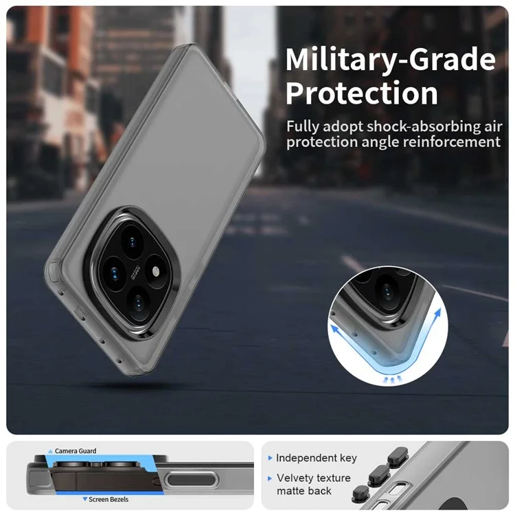Für Xiaomi Redmi Note 14 Pro 5G Hülle PC+TPU+PET matter stoßfester Handyrückendeckel - Schwarz