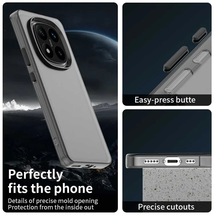 Für Xiaomi Redmi Note 14 Pro 5G Hülle PC+TPU+PET matter stoßfester Handyrückendeckel - Schwarz