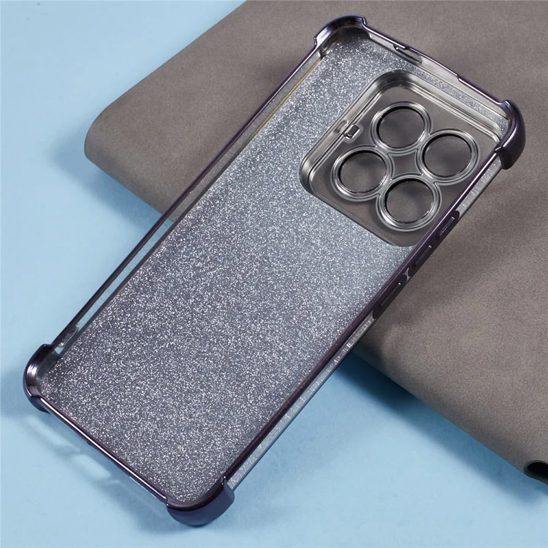 Xiaomi 14 Pro hoesje met vlinderstandaard, glitter TPU stootvaste telefoonhoes - Paars