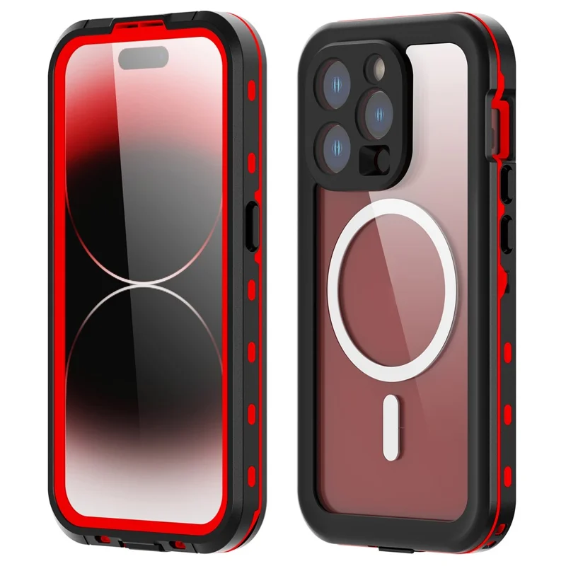 REDPEPPER Dot+ Series For iPhone 15 Pro Phone Case Compatible with MagSafe IP68 Waterproof Clear Phone Cover - Red