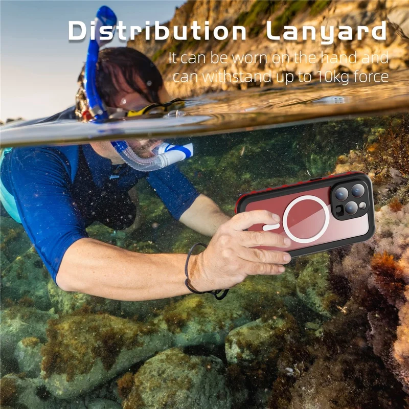 REDPEPPER Dot+ Series For iPhone 15 Pro Phone Case Compatible with MagSafe IP68 Waterproof Clear Phone Cover - Red