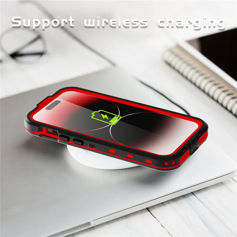 REDPEPPER Dot+ Series For iPhone 15 Pro Phone Case Compatible with MagSafe IP68 Waterproof Clear Phone Cover - Red