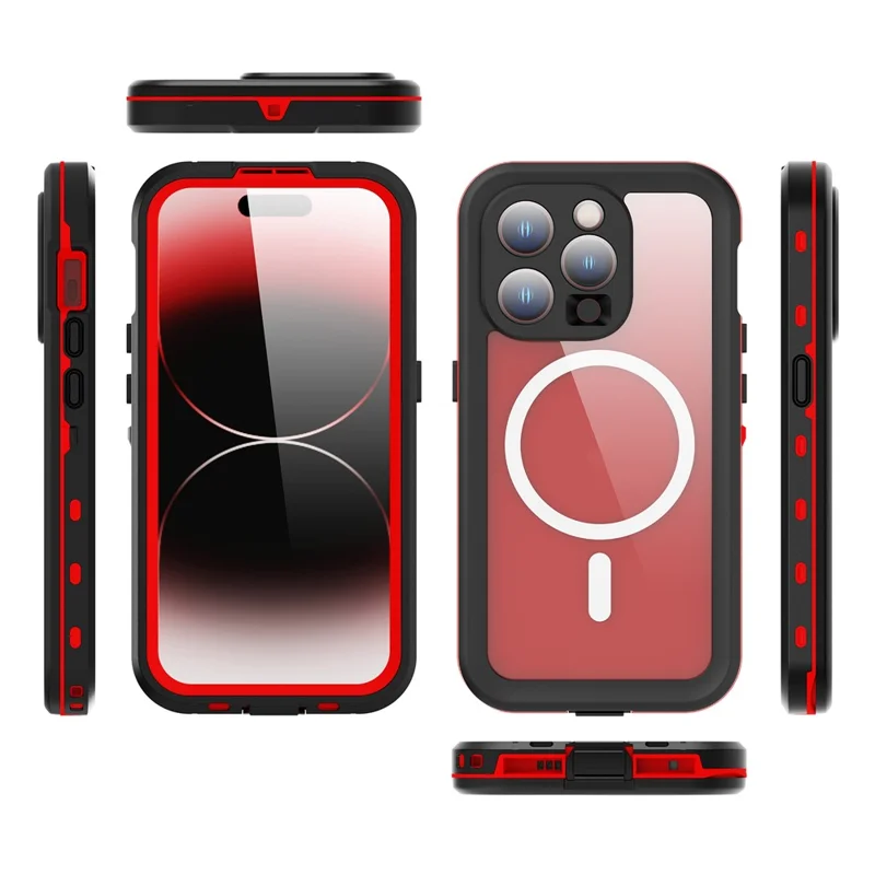 REDPEPPER Dot+ Series For iPhone 15 Pro Phone Case Compatible with MagSafe IP68 Waterproof Clear Phone Cover - Red