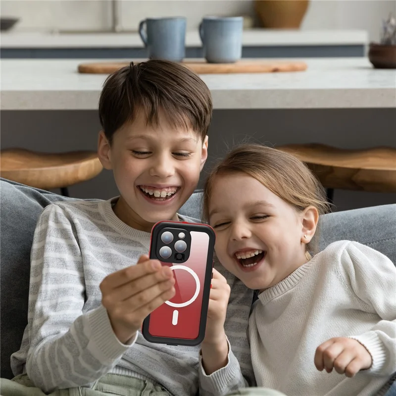 REDPEPPER Dot+ Series For iPhone 15 Pro Phone Case Compatible with MagSafe IP68 Waterproof Clear Phone Cover - Red