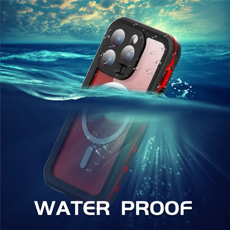 REDPEPPER Dot+ Series For iPhone 15 Pro Phone Case Compatible with MagSafe IP68 Waterproof Clear Phone Cover - Red