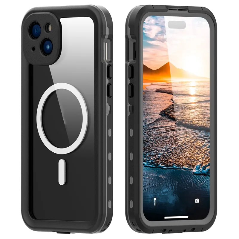 REDPEPPER Dot+ Series For iPhone 15 Phone Case Compatible with MagSafe IP68 Waterproof Clear Phone Cover - Black