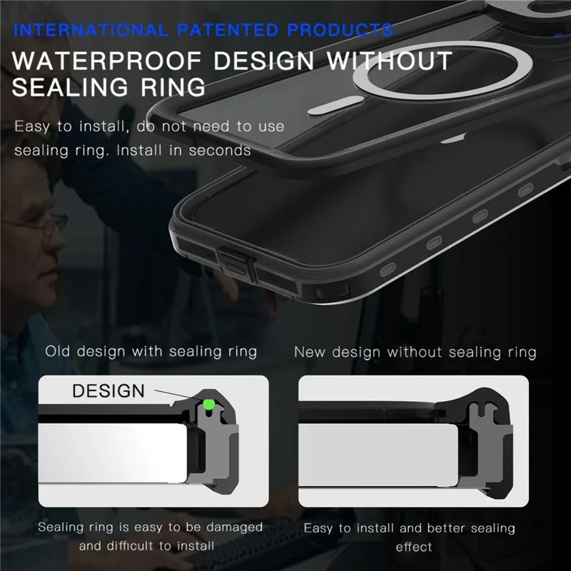 REDPEPPER Dot+ Series For iPhone 15 Phone Case Compatible with MagSafe IP68 Waterproof Clear Phone Cover - Black