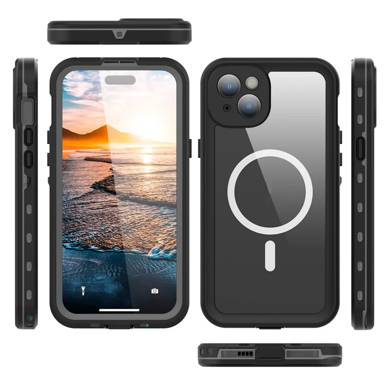 REDPEPPER Dot+ Series For iPhone 15 Phone Case Compatible with MagSafe IP68 Waterproof Clear Phone Cover - Black