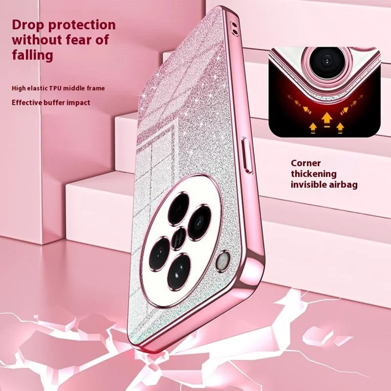 Obudowa na Oppo Find X8 5G z elektrolitycznym powłokowaniem, gradientowym brokatem, pokrywa telefonu TPU - złoty