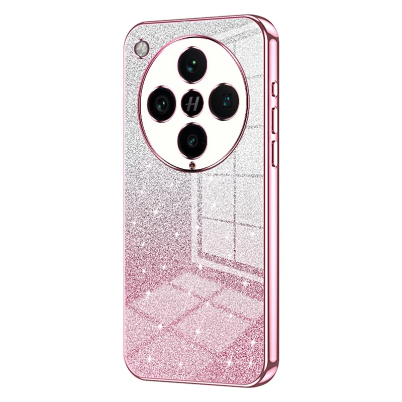 غطاء لهاتف Oppo Find X8 Pro 5G من مادة TPU بلون وردي مع طلاء معدني وتصميم لامع بتدرج ألوان - وردي