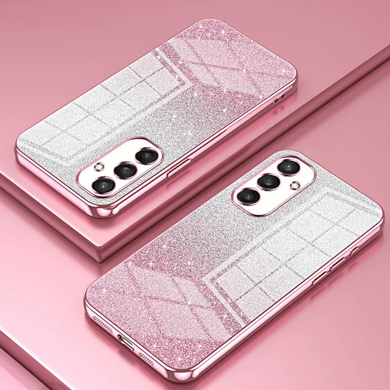 For Samsung Galaxy S25 Case Electroplating Gradient Glitter TPU Phone Cover - Pink