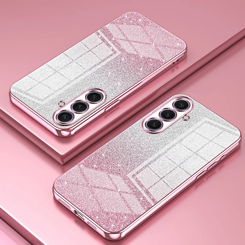 For Samsung Galaxy S25+ Case Electroplating Gradient Glitter TPU Phone Cover - Pink