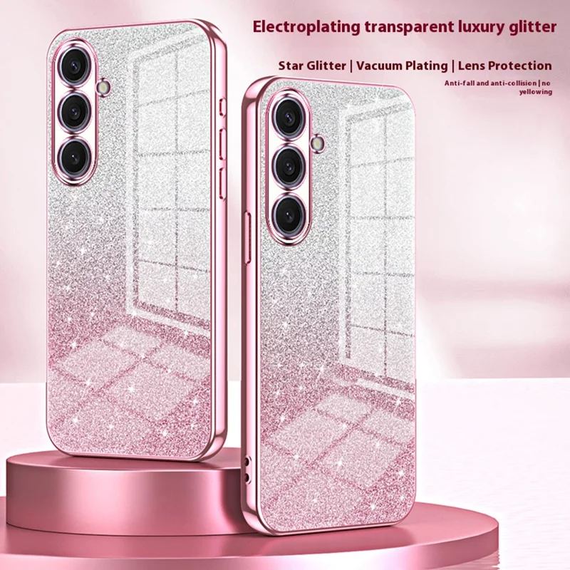 For Samsung Galaxy S25+ Case Electroplating Gradient Glitter TPU Phone Cover - Pink