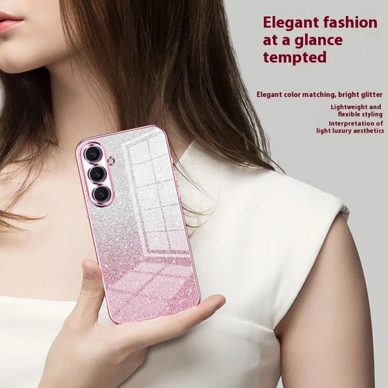 For Samsung Galaxy S25+ Case Electroplating Gradient Glitter TPU Phone Cover - Pink