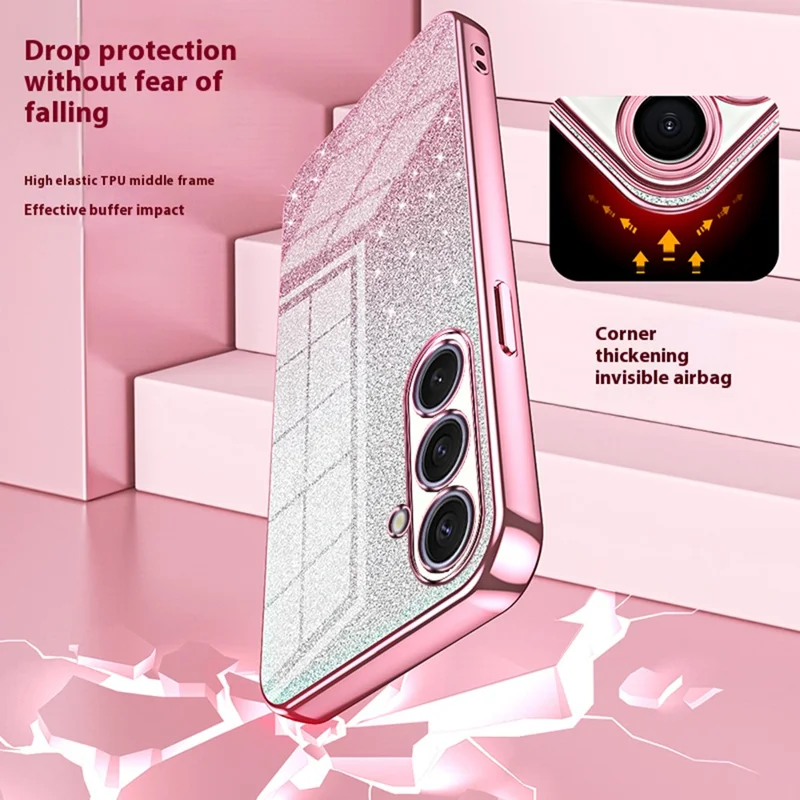 For Samsung Galaxy S25+ Case Electroplating Gradient Glitter TPU Phone Cover - Pink