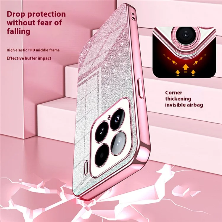 For Xiaomi 15 Case Electroplating Gradient Glitter TPU Phone Cover - Pink
