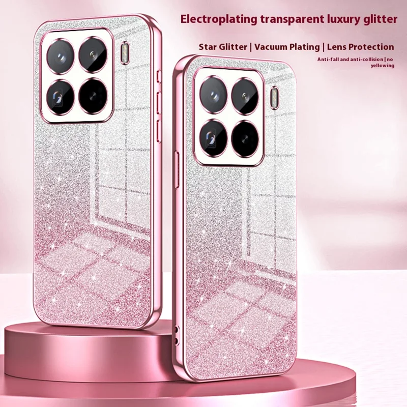 For Xiaomi 15 Pro Case Electroplating Gradient Glitter TPU Phone Cover - Pink