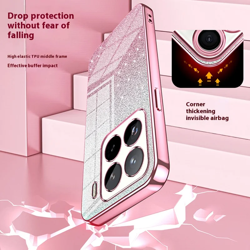 For Xiaomi 15 Pro Case Electroplating Gradient Glitter TPU Phone Cover - Pink