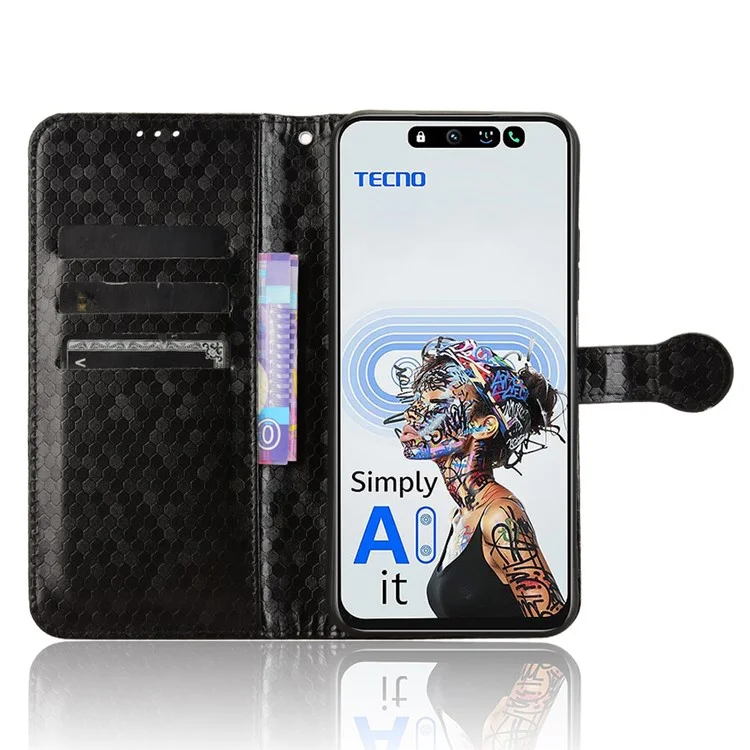 For TECNO Pova 6 Neo 5G  /  Spark 30 5G Wallet Case Dot Pattern Imprint PU Leather Phone Cover - Black