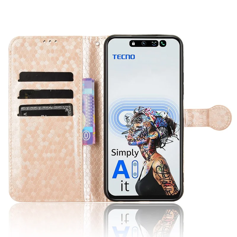 For TECNO Pova 6 Neo 5G  /  Spark 30 5G Wallet Case Dot Pattern Imprint PU Leather Phone Cover - Rose Gold