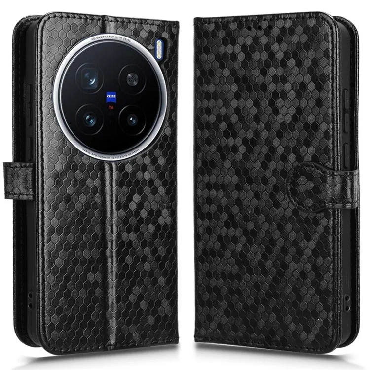 Für vivo X200 Pro 5G Wallet Case Dot Pattern Prägung PU Leder Handyhülle - Schwarz