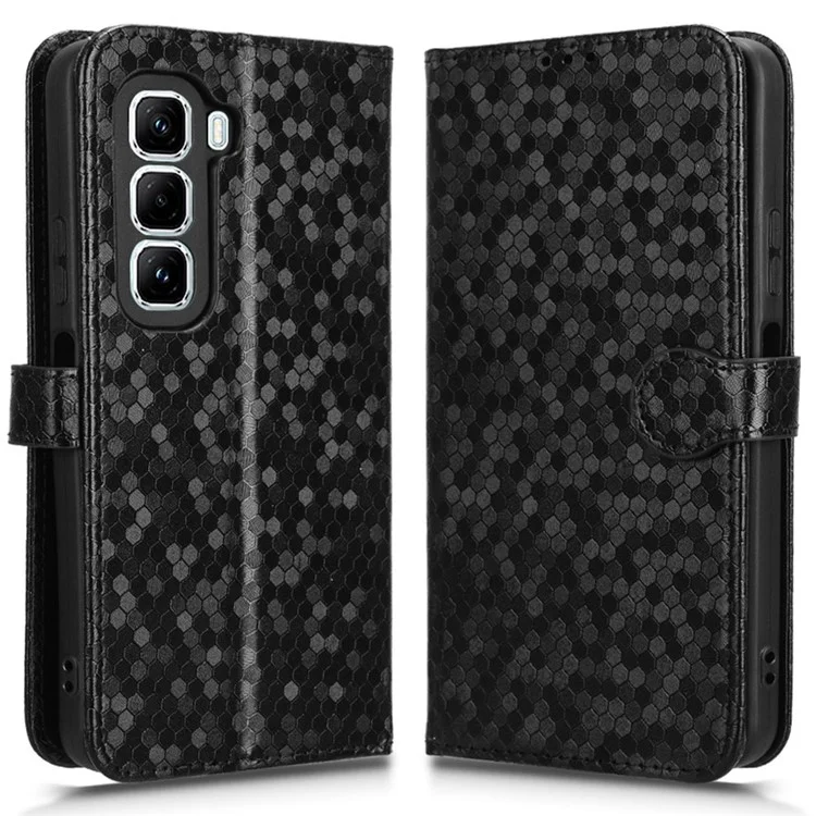 Für Infinix Hot 50 Pro 4G X6881 Wallet Case Dot Pattern Prägung PU Leder Handyhülle - Schwarz