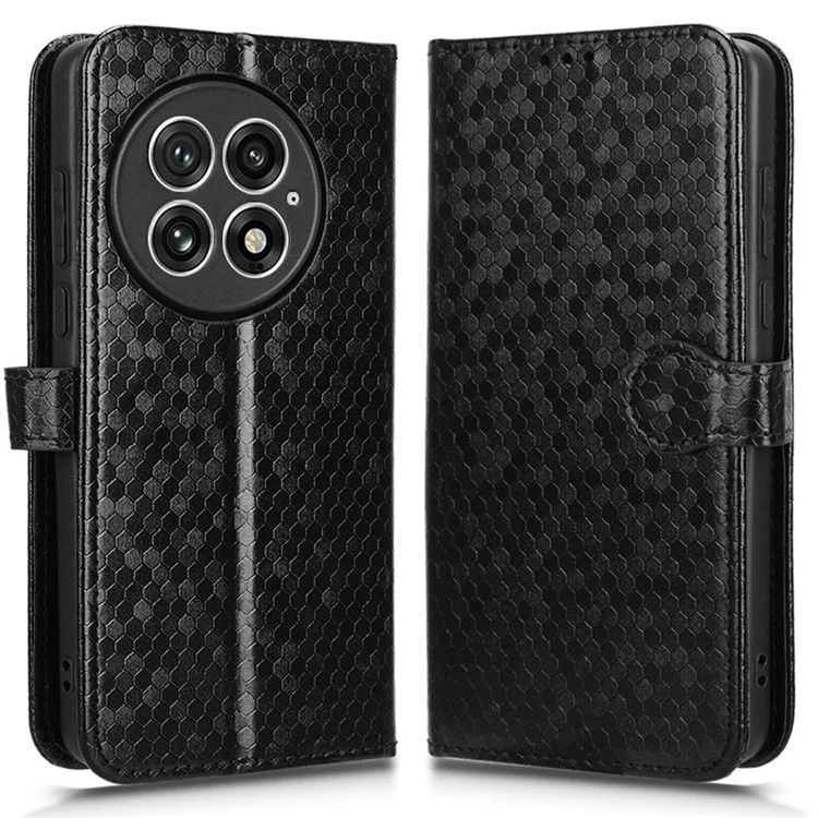 Für OnePlus 13 Wallet Case Dot Pattern Prägung PU Leder Handyhülle - Schwarz